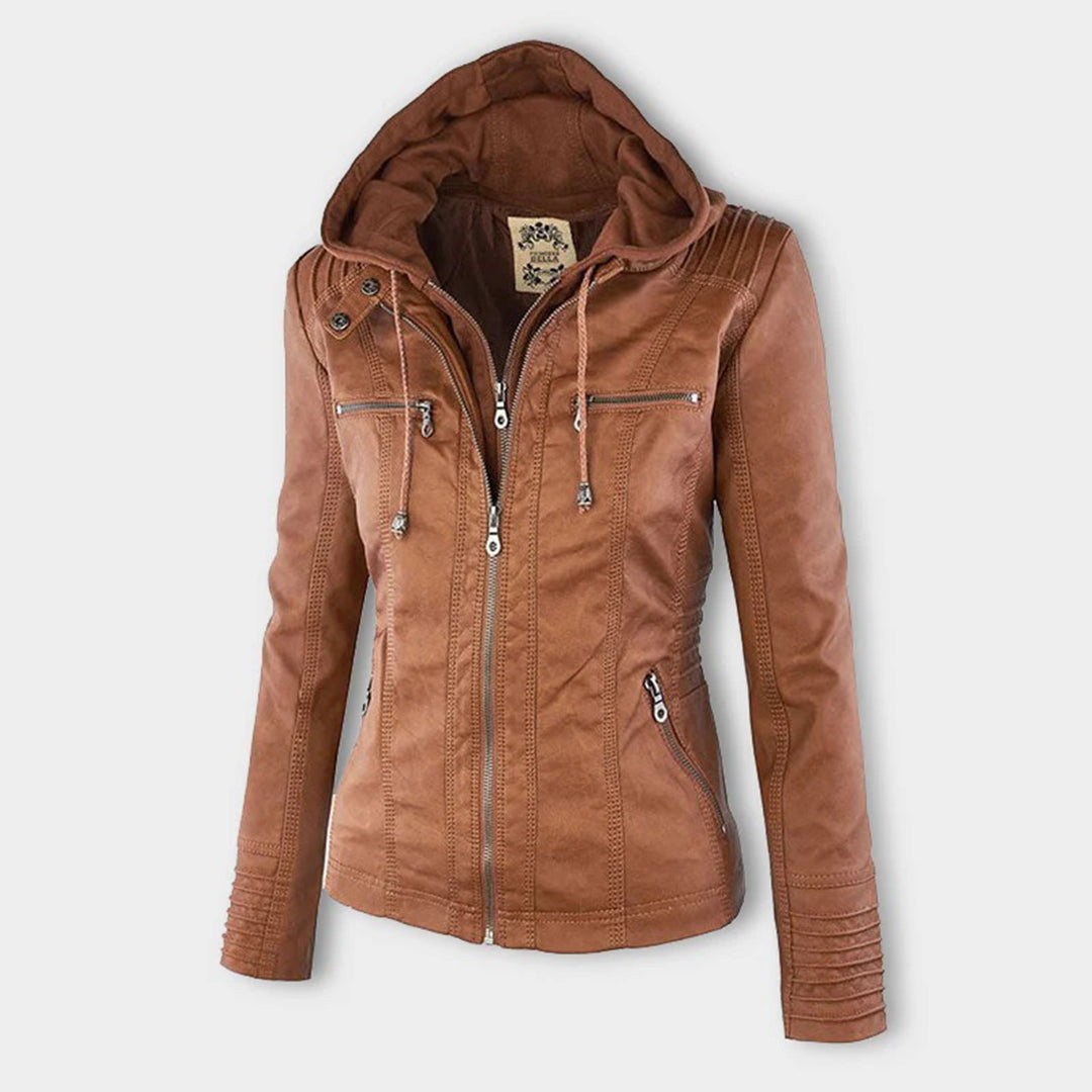 Women's Double-Lined Hooded Leather Jacket