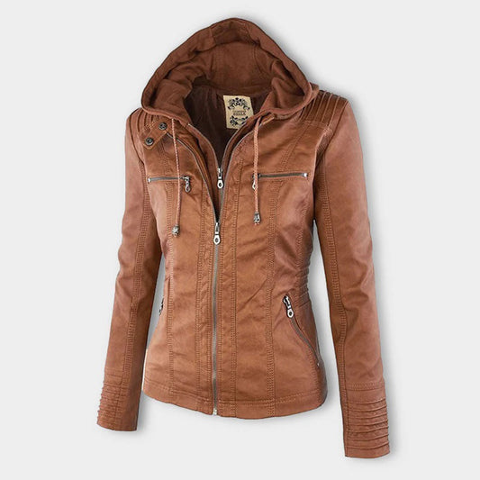 Women's Double-Lined Hooded Leather Jacket