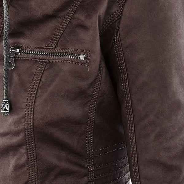 Women's Double-Lined Hooded Leather Jacket