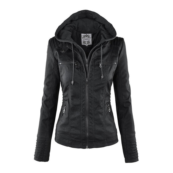 Women's Double-Lined Hooded Leather Jacket