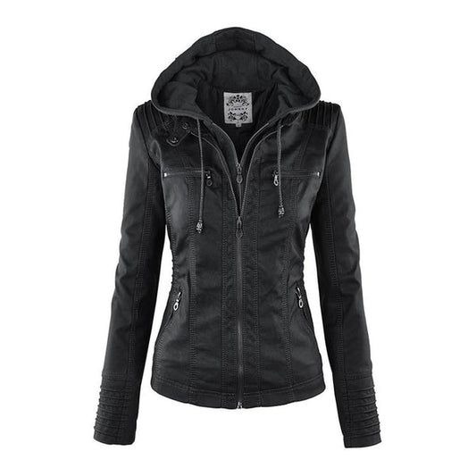 Women's Double-Lined Hooded Leather Jacket