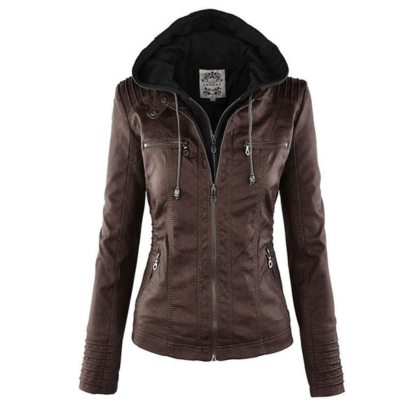 Women's Double-Lined Hooded Leather Jacket