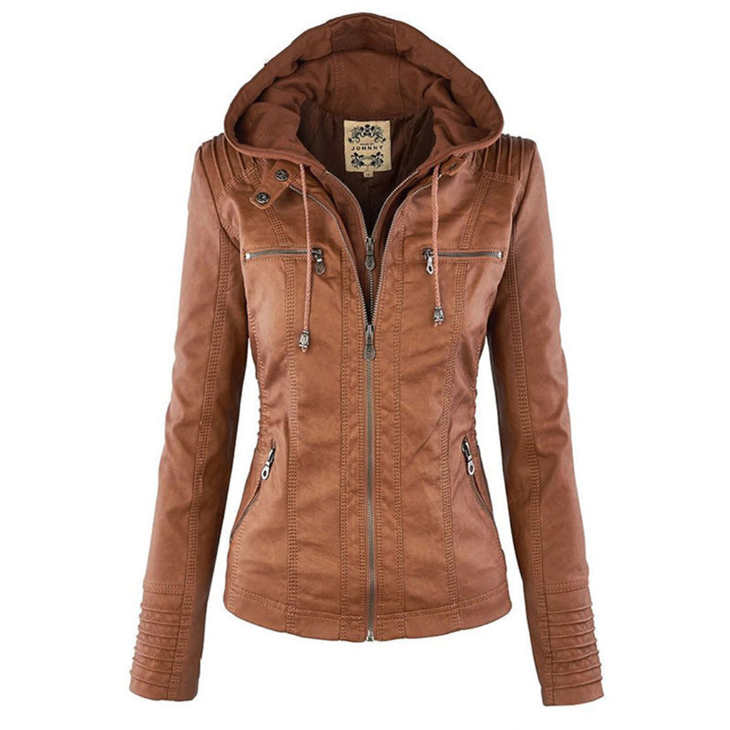 Women's Double-Lined Hooded Leather Jacket
