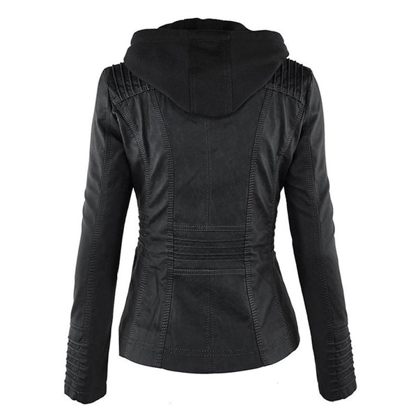Women's Double-Lined Hooded Leather Jacket