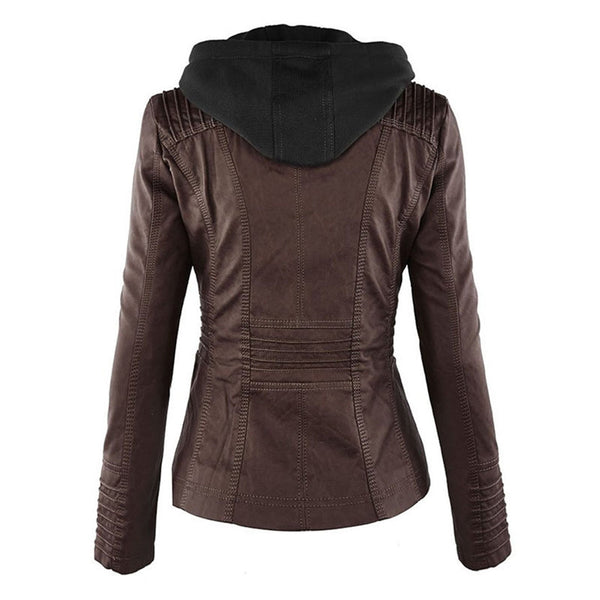 Women's Double-Lined Hooded Leather Jacket