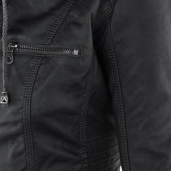 Women's Double-Lined Hooded Leather Jacket