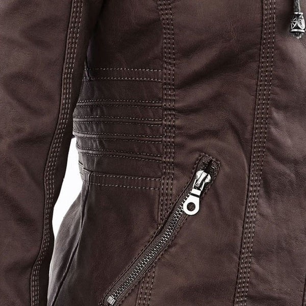 Women's Double-Lined Hooded Leather Jacket
