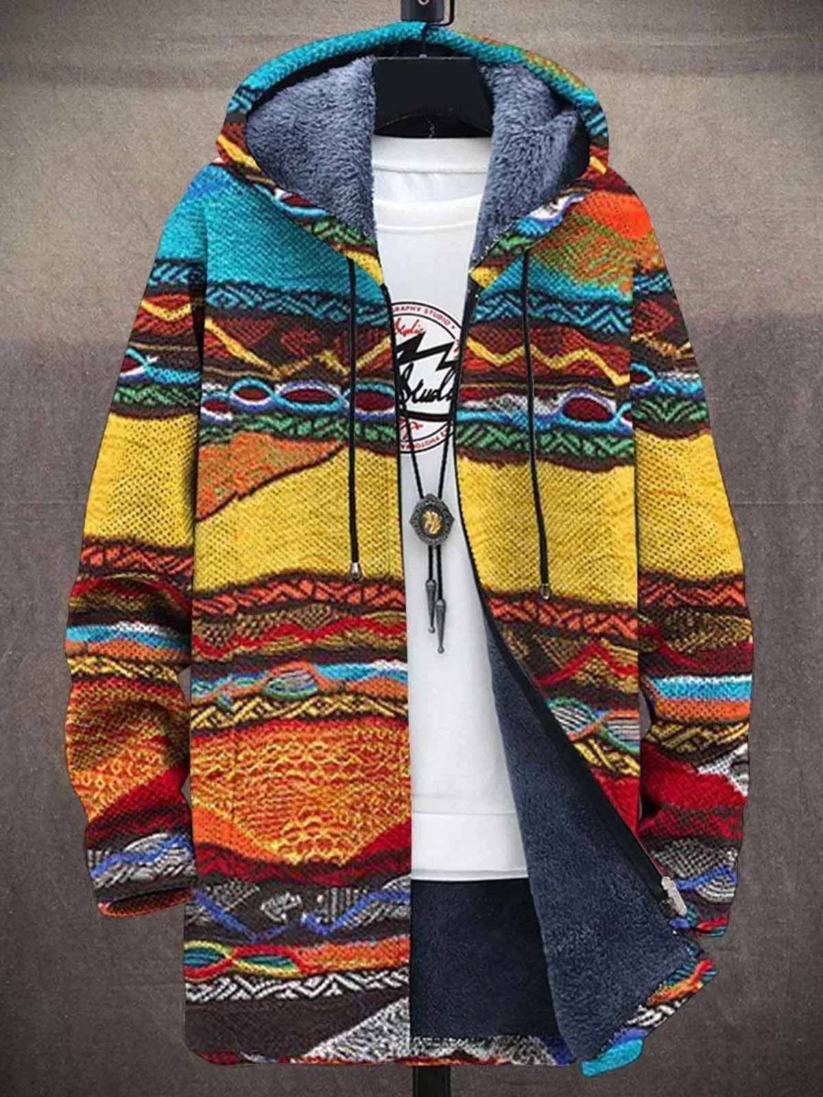 Women's Elegant Art-Inspired Cardigan - Luxurious Statement Knit Cardigan with Artistic Pattern & Soft Feel