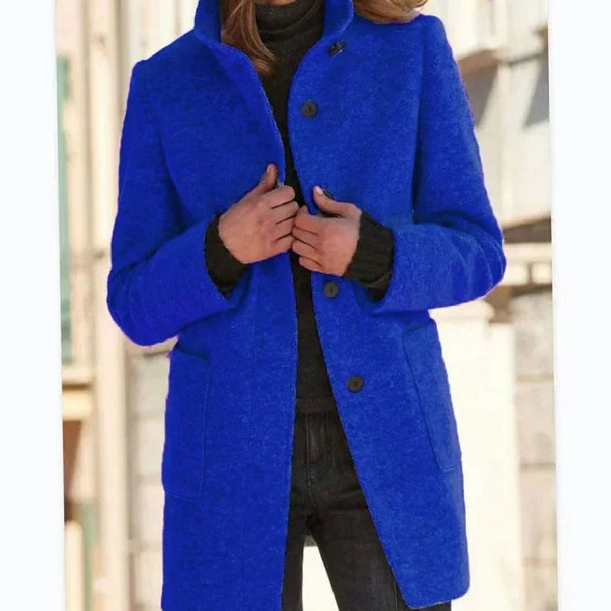 Women's Elegant Wool-Blend Button-Up Winter Coat