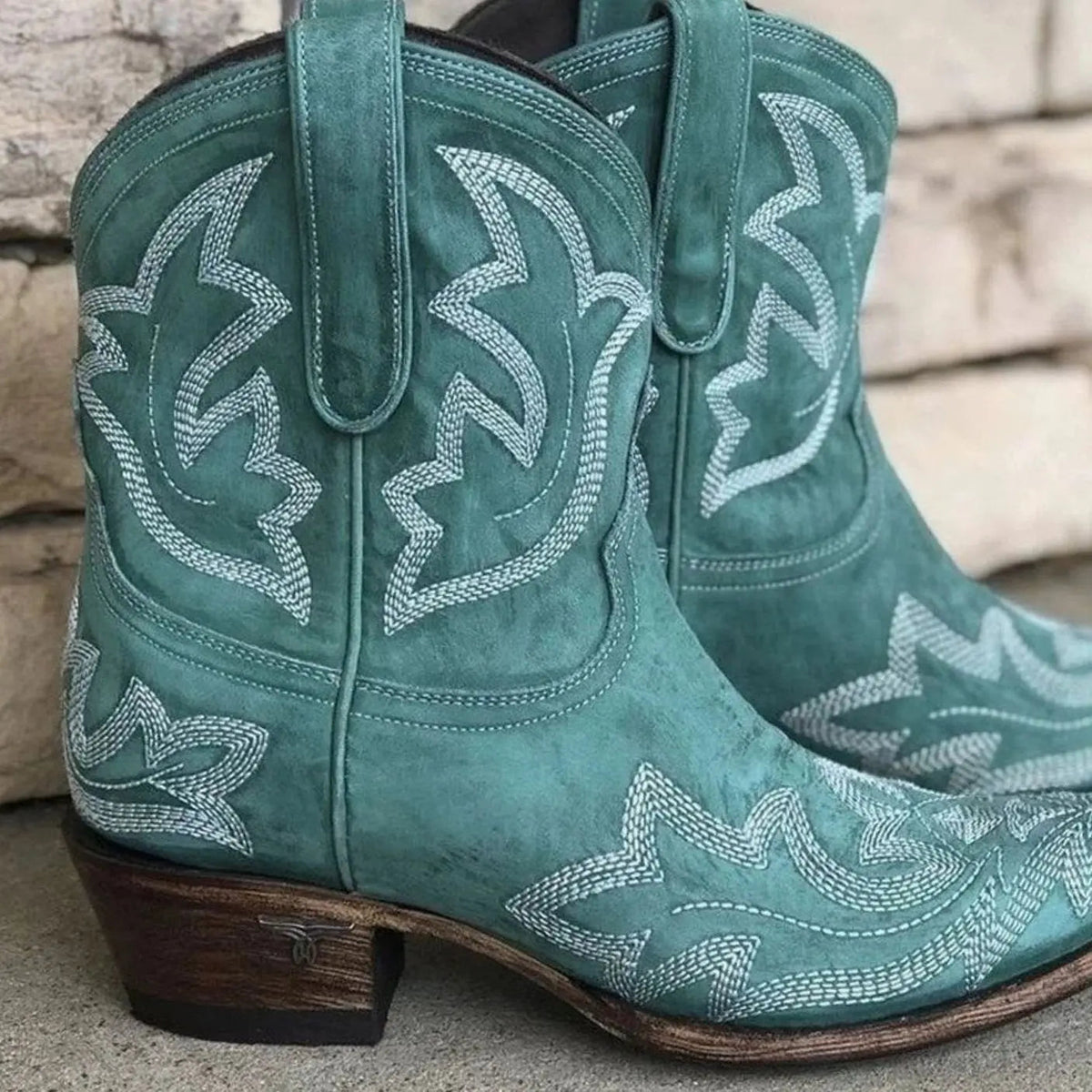 Women's Embroidered Western Cowboy Ankle Boots with Block Heel