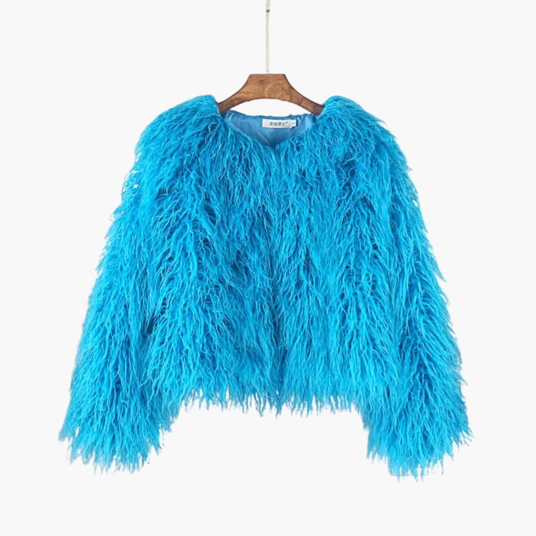 Women's Faux Fur Coat with Long Sleeves and Textured Finish