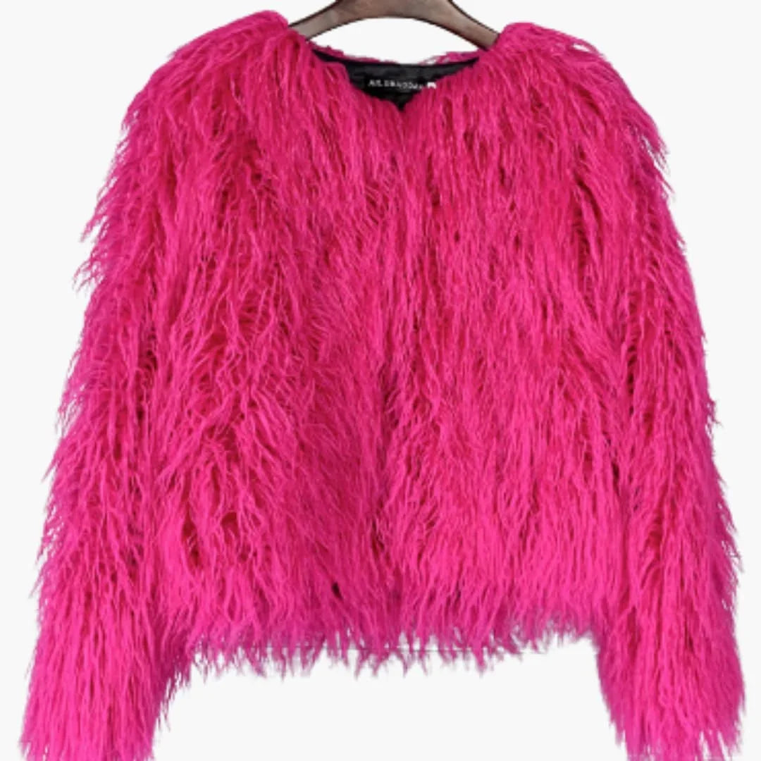 Women's Faux Fur Coat with Long Sleeves and Textured Finish