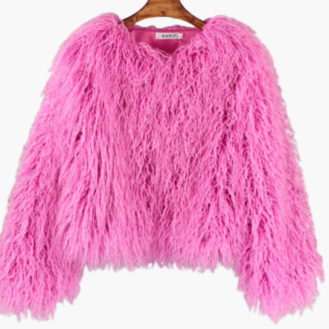 Women's Faux Fur Coat with Long Sleeves and Textured Finish
