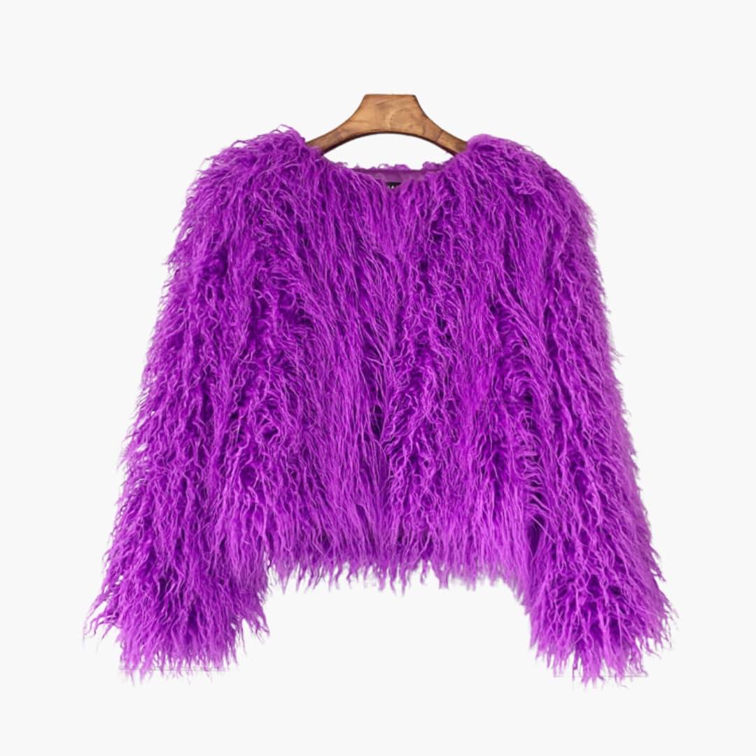 Women's Faux Fur Coat with Long Sleeves and Textured Finish