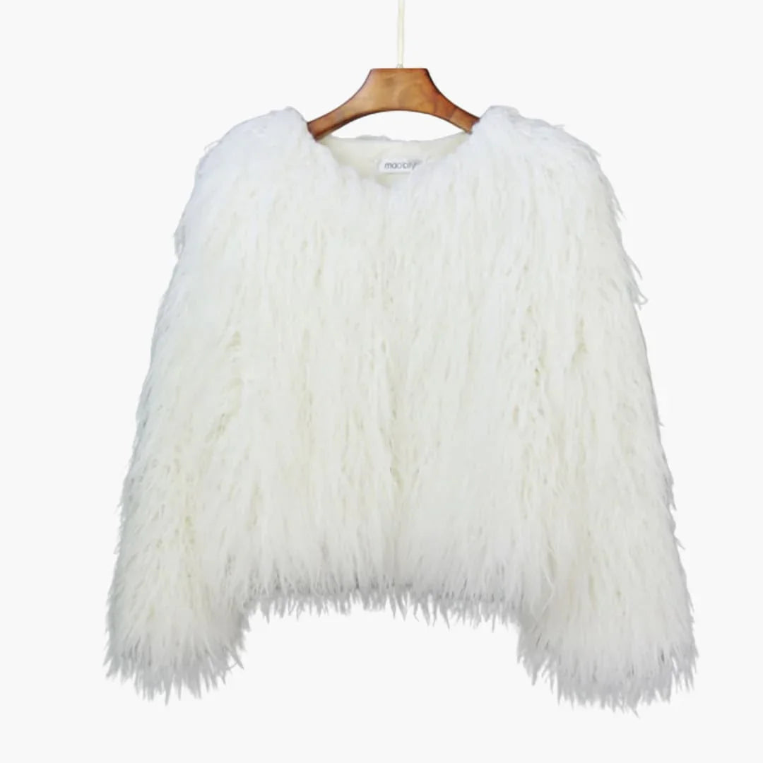 Women's Faux Fur Coat with Long Sleeves and Textured Finish