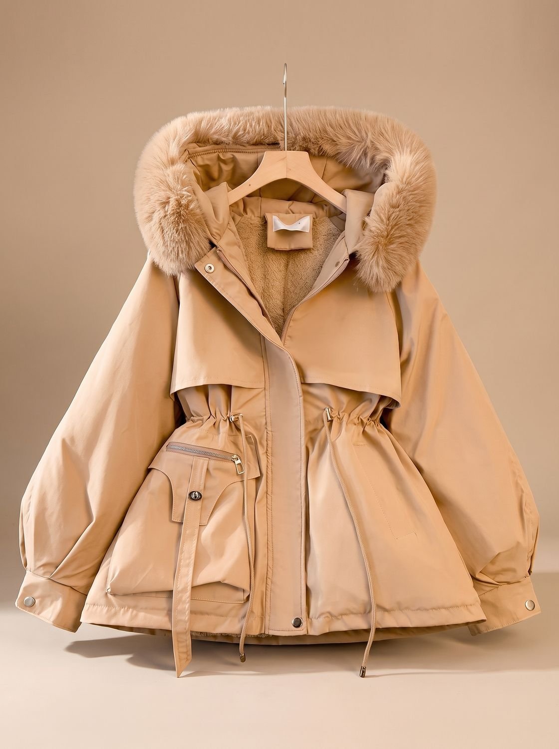 Women's Faux-Fur Hooded Drawstring Parka Jacket