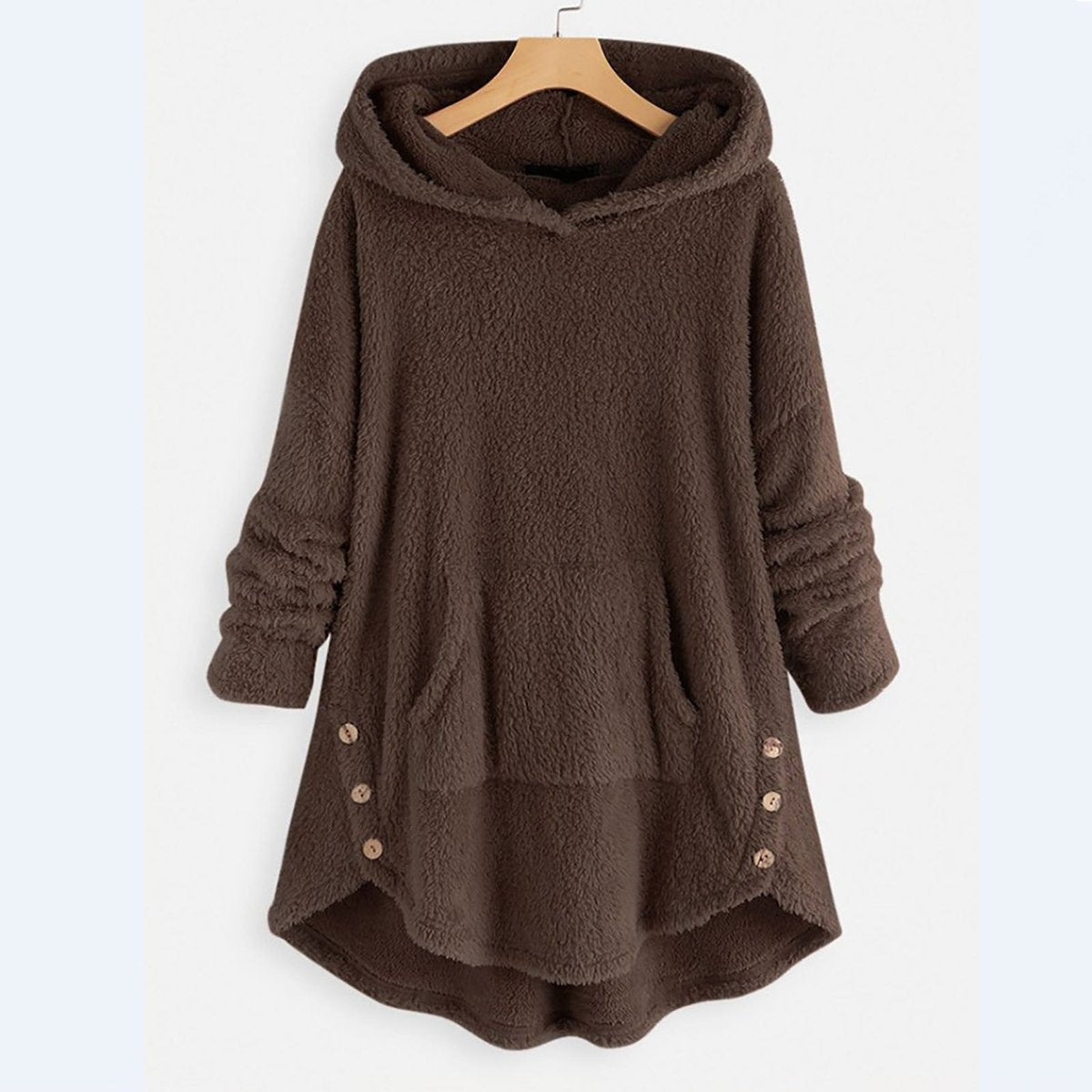 Women's Fleece Zip-Up Hooded Plush Coat with Cat Pocket