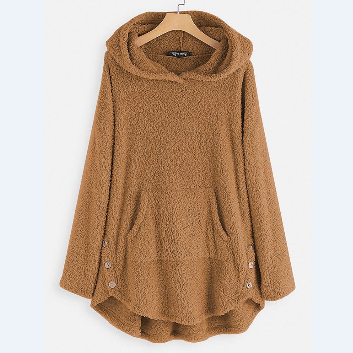 Women's Fleece Zip-Up Hooded Plush Coat with Cat Pocket