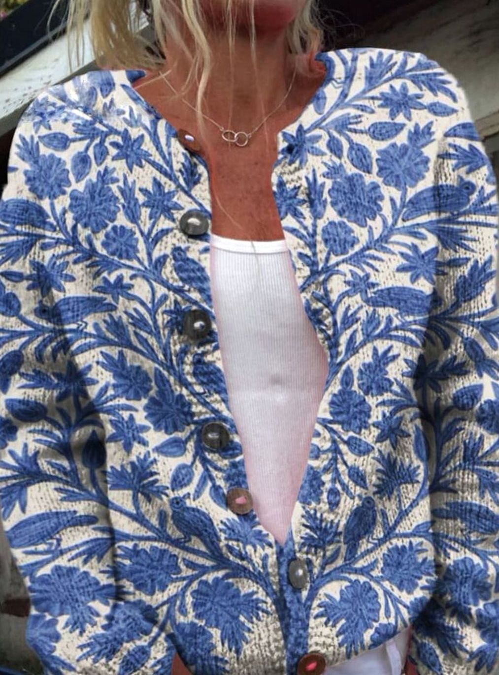Women's Floral Button-Up Long Sleeve Cardigan