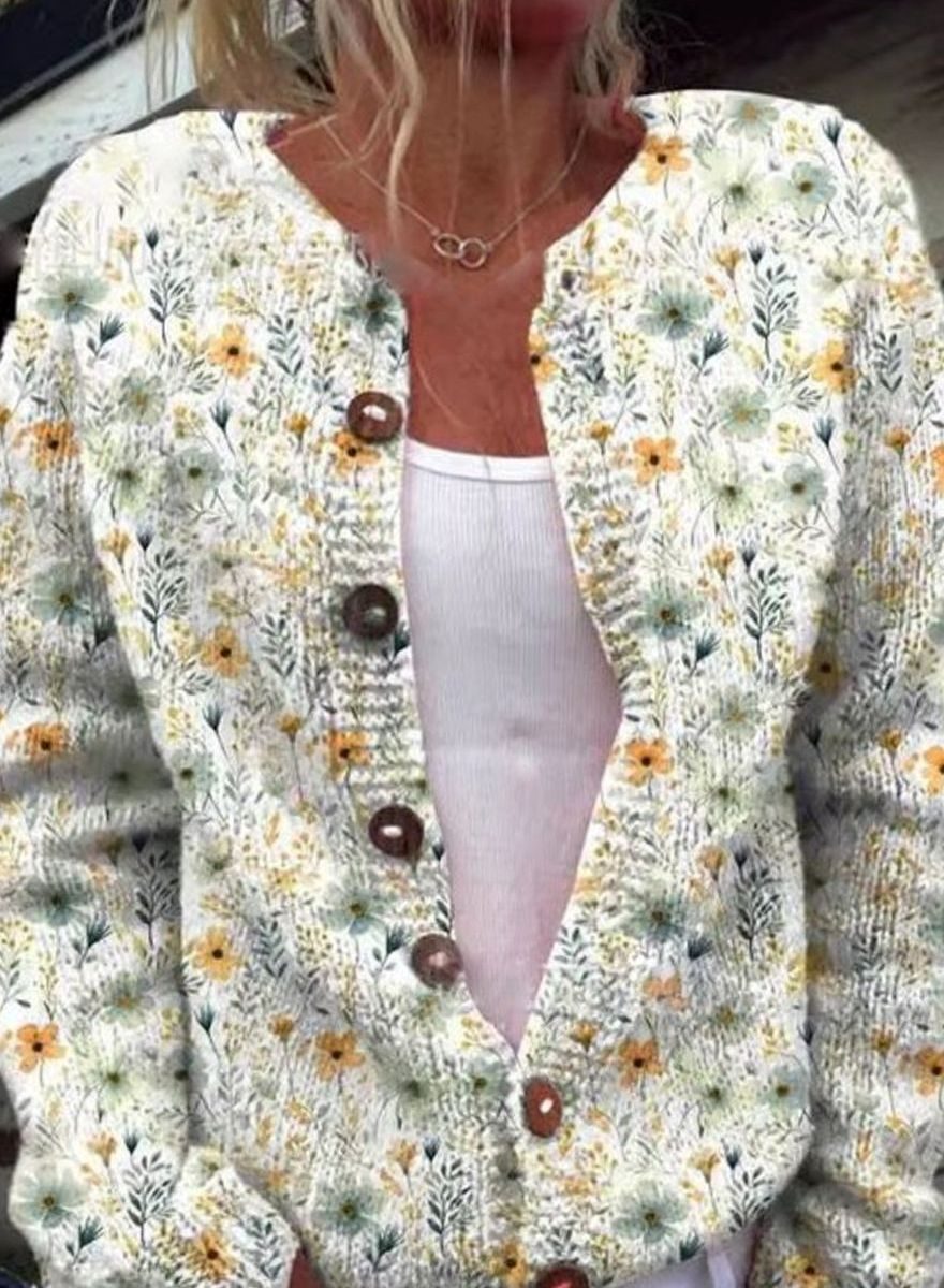 Women's Floral Button-Up Long Sleeve Cardigan