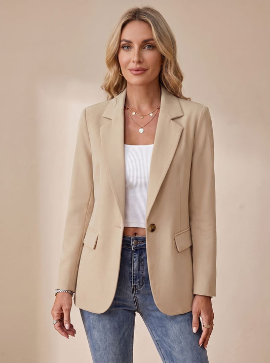 Women's Formal Structured Single-Button Office Blazer Jacket