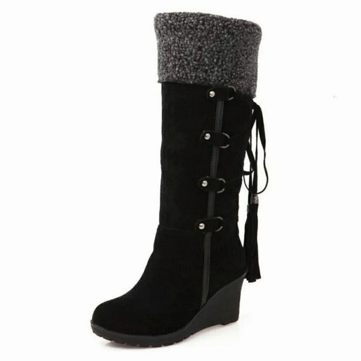 Women's Fur-Trim Wedge Knee-High Winter Boots