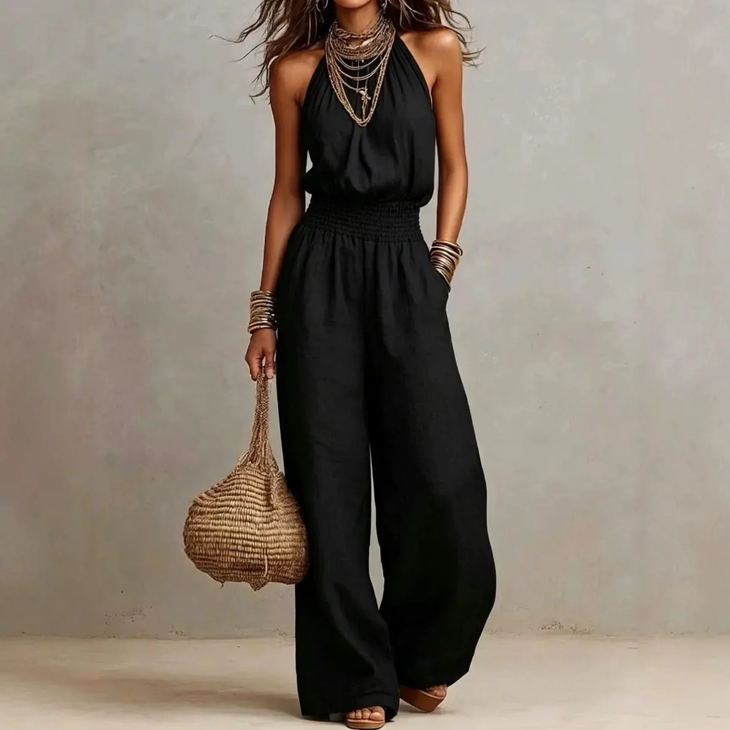 Women's Halter Neck Wide-Leg Jumpsuit