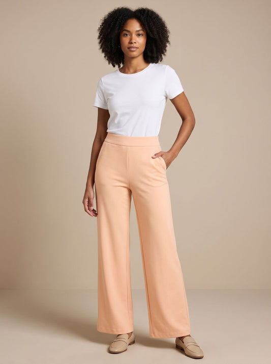 Women's High-Waisted Wide-Leg Stretch Pants with Pockets