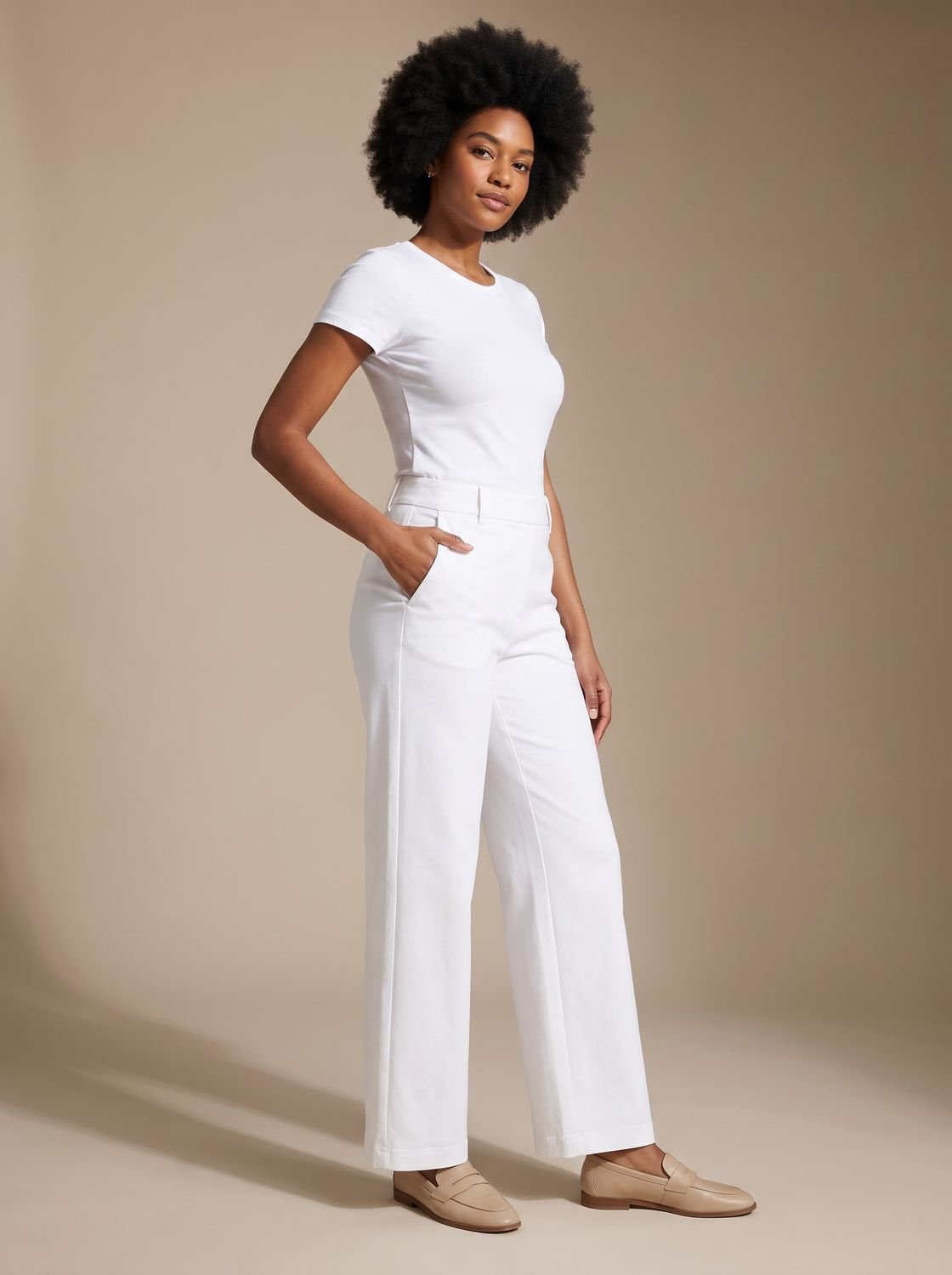 Women's High-Waisted Wide-Leg Stretch Pants with Pockets