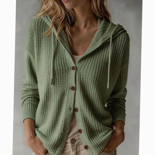 Women's Hooded Button-Front Waffle-Knit Cardigan