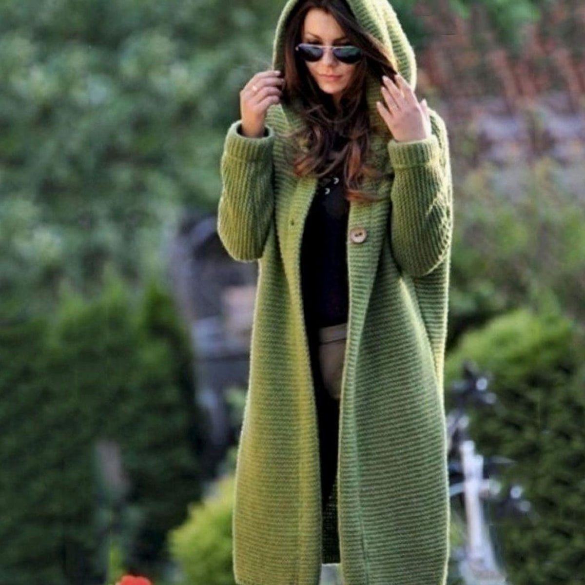 Women's Hooded Long Ribbed Knit Open-Front Maxi Cardigan
