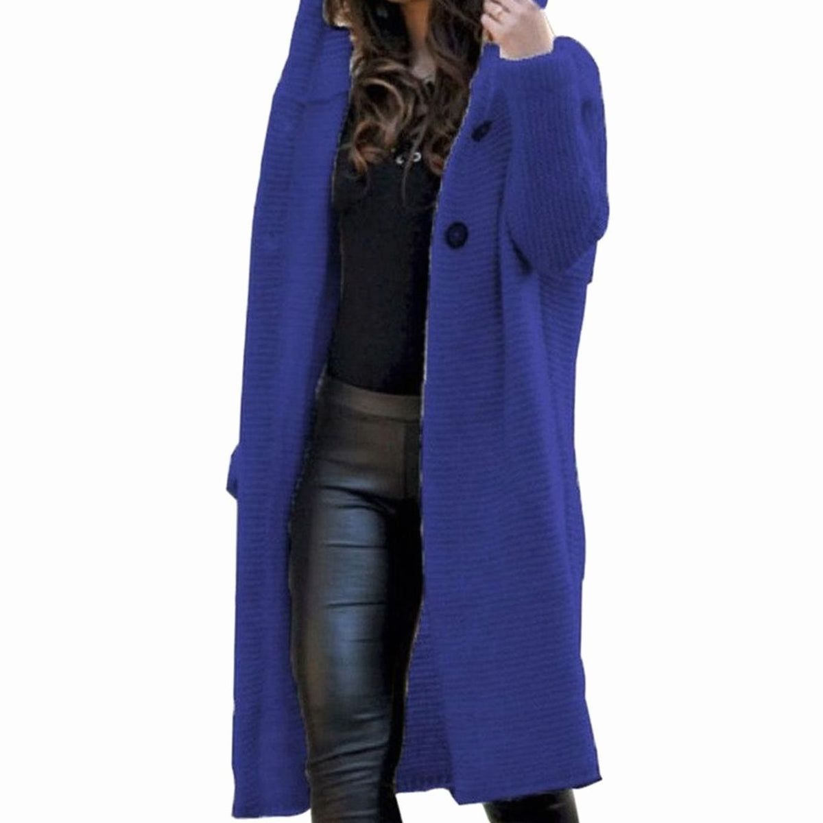 Women's Hooded Long Ribbed Knit Open-Front Maxi Cardigan
