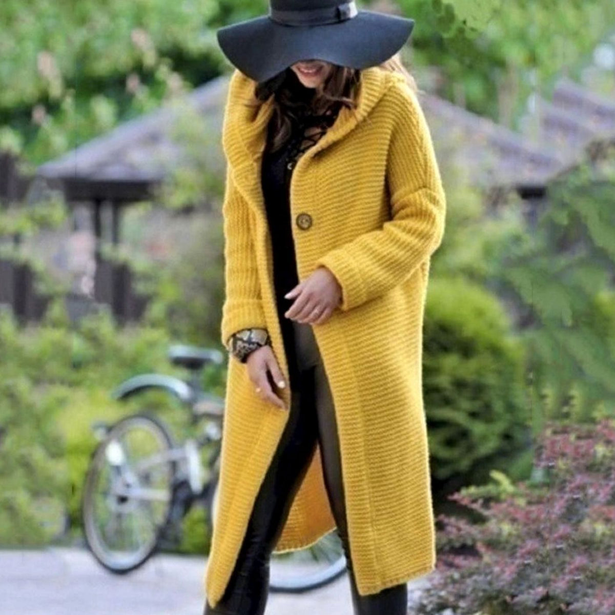 Women's Hooded Long Ribbed Knit Open-Front Maxi Cardigan