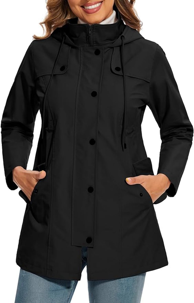 Women's Hooded Waterproof Plaid-Lined Raincoat