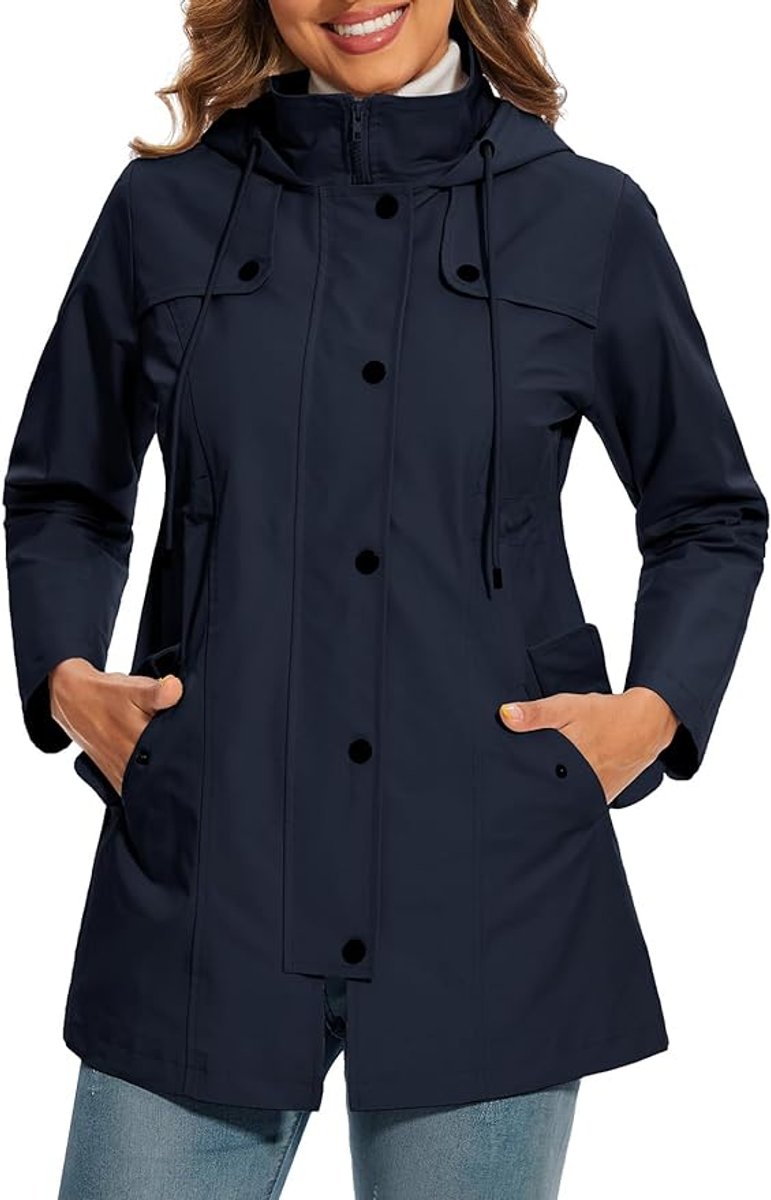 Women's Hooded Waterproof Plaid-Lined Raincoat