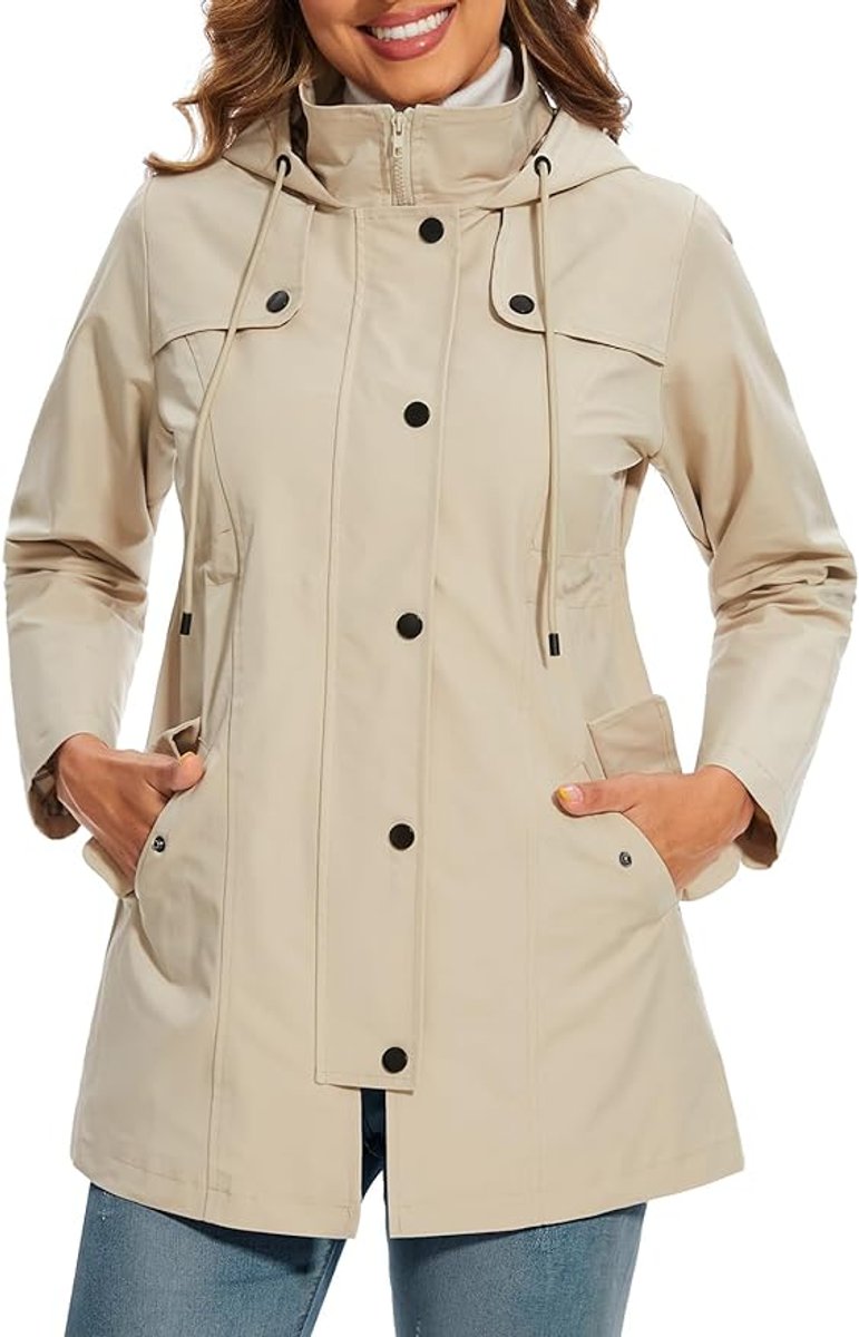 Women's Hooded Waterproof Plaid-Lined Raincoat