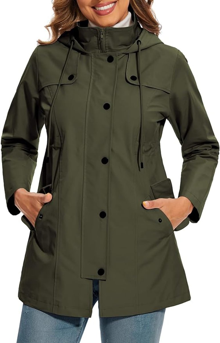 Women's Hooded Waterproof Plaid-Lined Raincoat