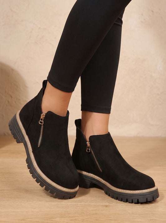 Women's Leopard Print Side-Zip Chunky Platform Ankle Boots