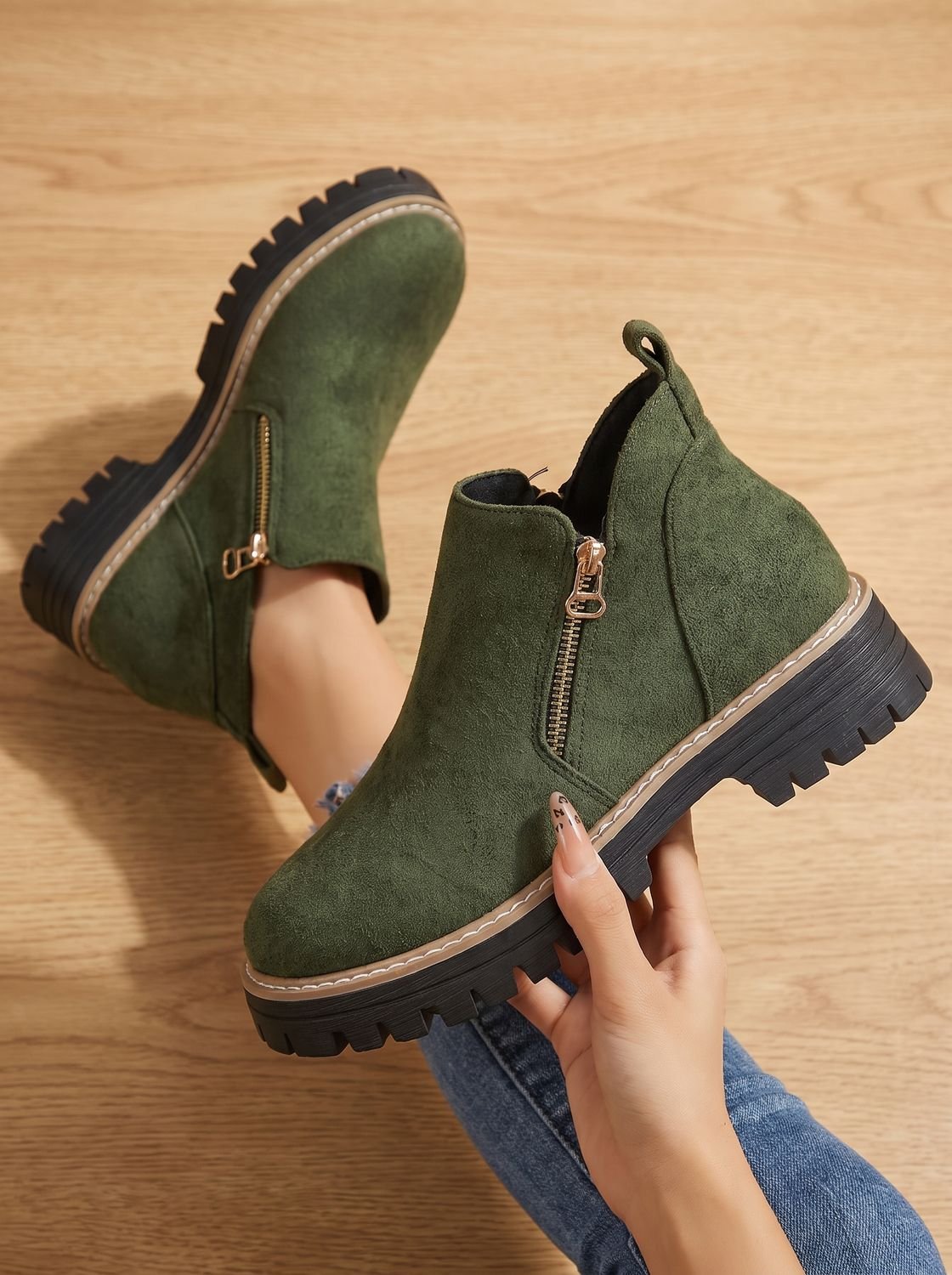 Women's Leopard Print Side-Zip Chunky Platform Ankle Boots