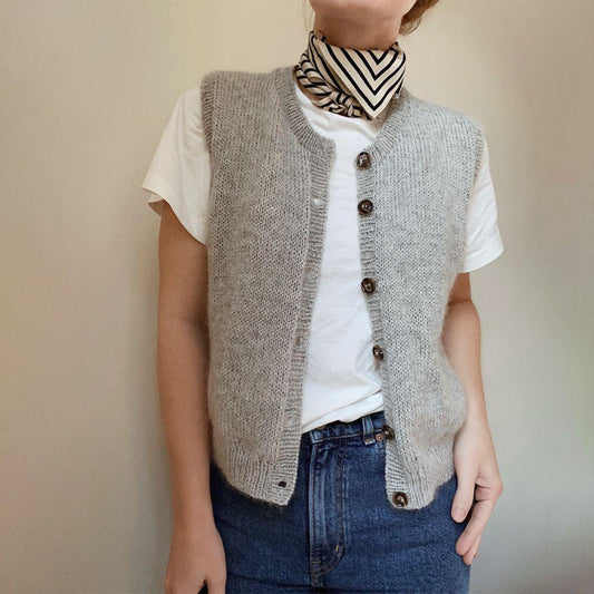 Women's Light Grey Sleeveless Cardigan