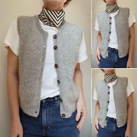 Women's Light Grey Sleeveless Cardigan