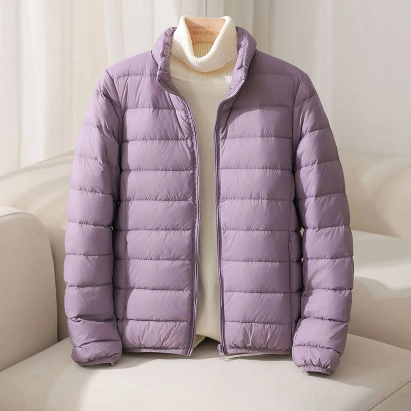 Women's Lightweight Quilted Padded Puffer Jacket with Stand Collar