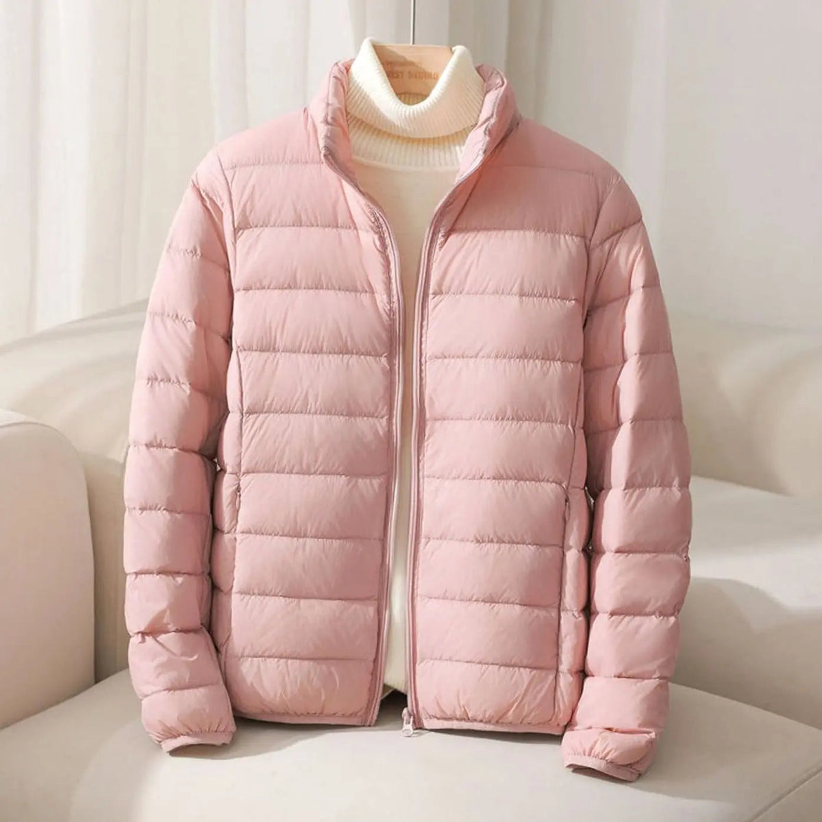 Women's Lightweight Quilted Padded Puffer Jacket with Stand Collar
