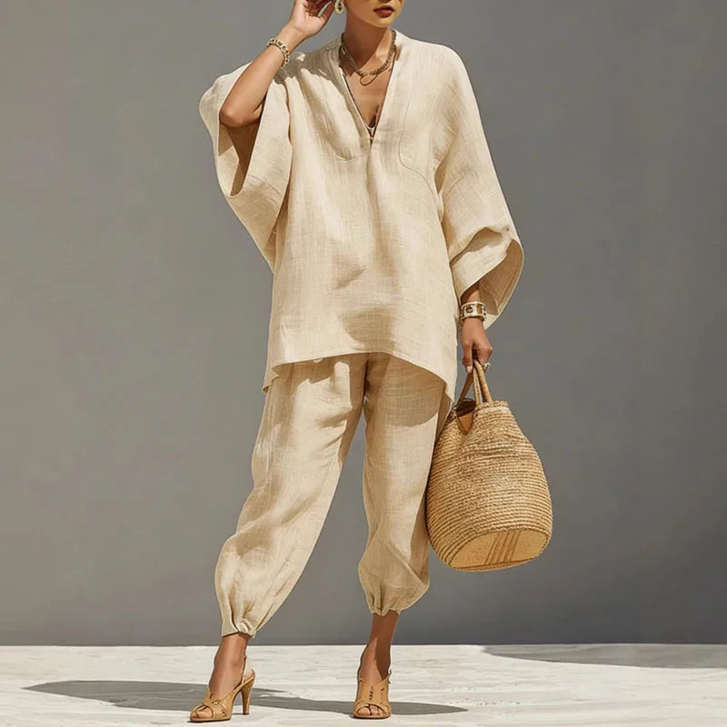 Women's Linen Batwing Two Piece Set