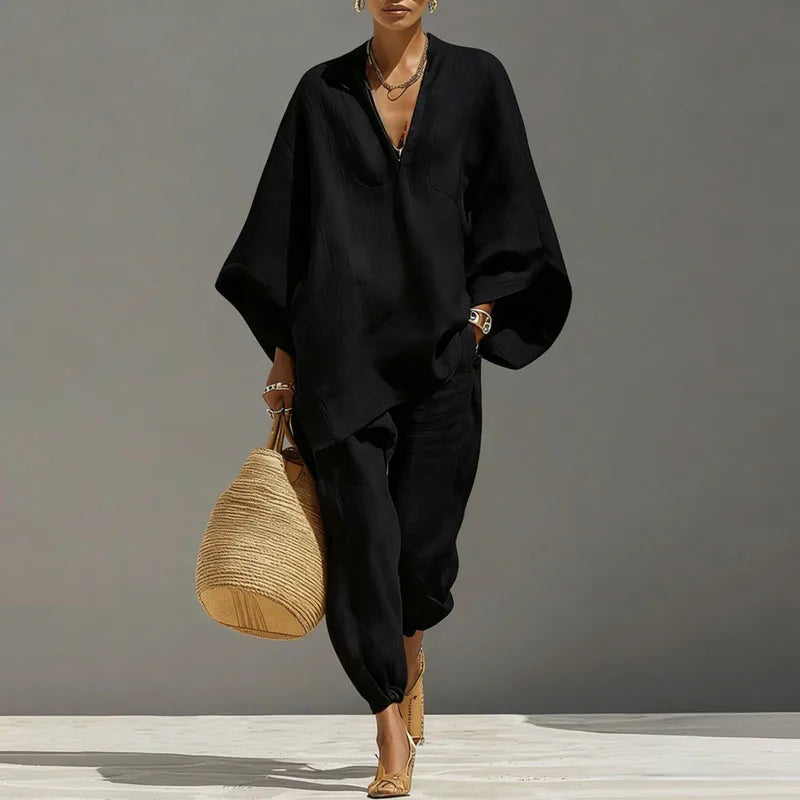 Women's Linen Batwing Two Piece Set