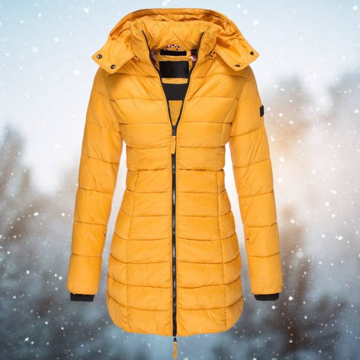 Women's Long Hooded Quilted Puffer Winter Coat with Zip Closure