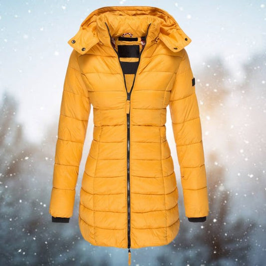 Women's Long Hooded Quilted Puffer Winter Coat with Zip Closure