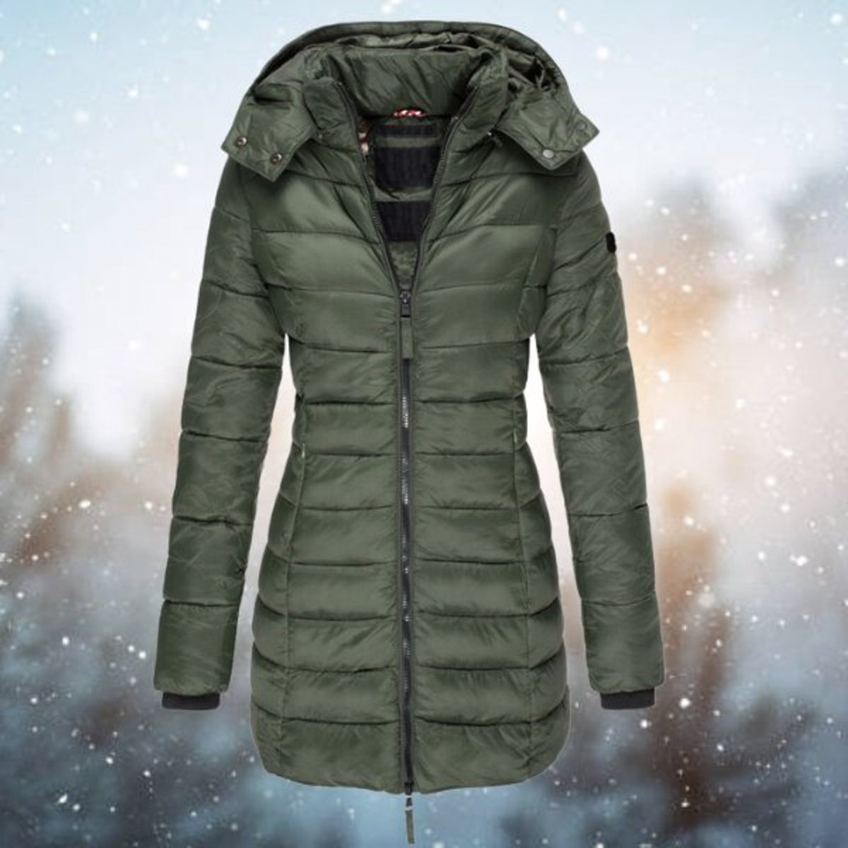 Women's Long Hooded Quilted Puffer Winter Coat with Zip Closure