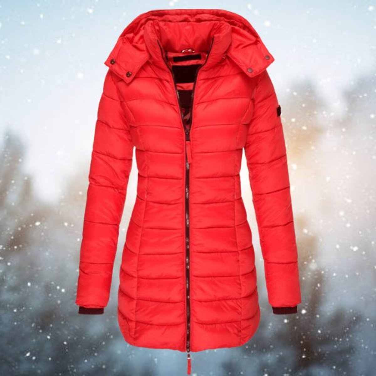 Women's Long Hooded Quilted Puffer Winter Coat with Zip Closure