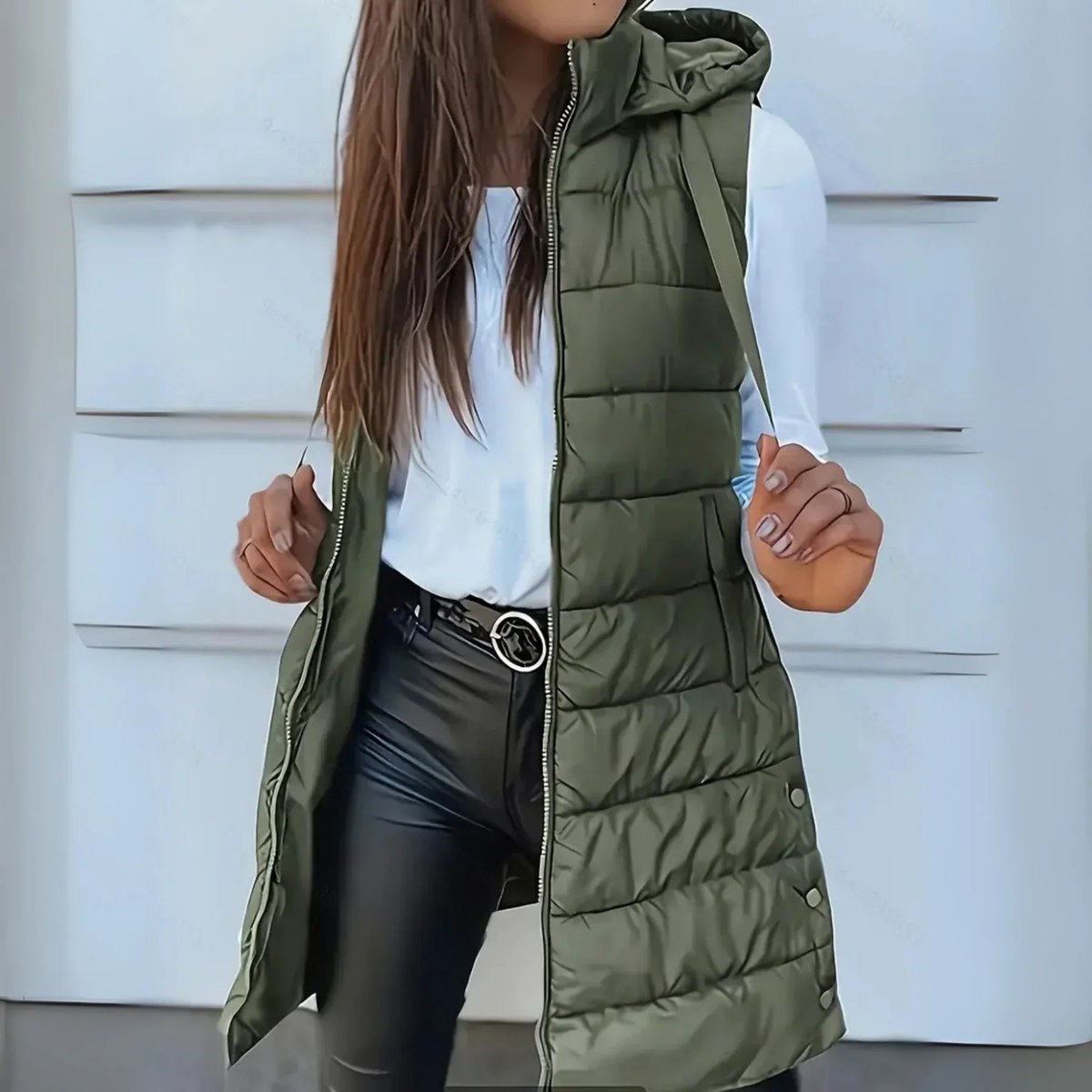 Women's Long Hooded Sleeveless Lightweight Puffer Vest Layering Gilet